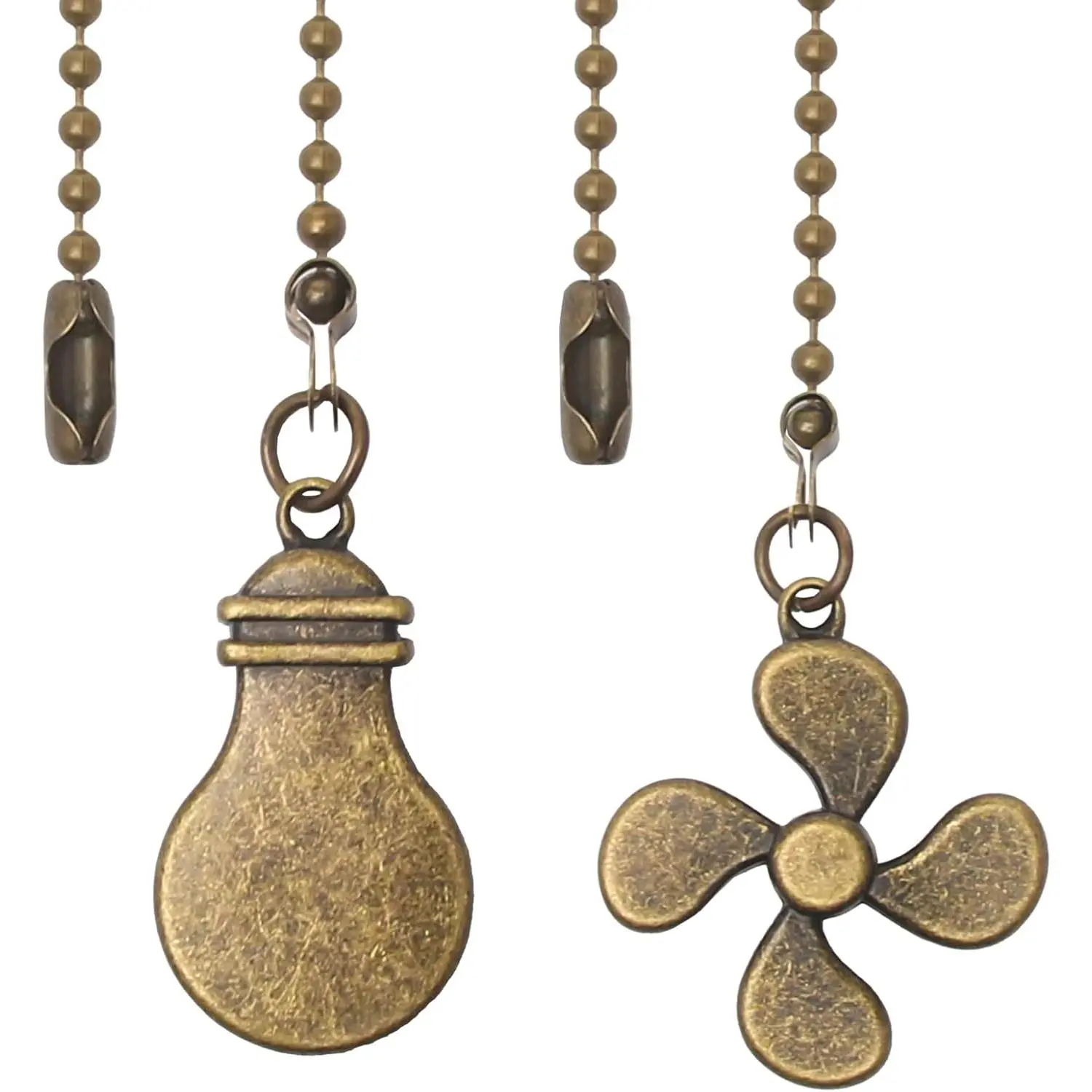 2 Pack Ceiling Fan Pull Chain Extender, 12 Inch Ceiling Fan Chain Pulls, Fan Pull Chain Extension with Fan and Bulb Ornaments, Pull Chains for Ceiling Fans and Lights, Bronze