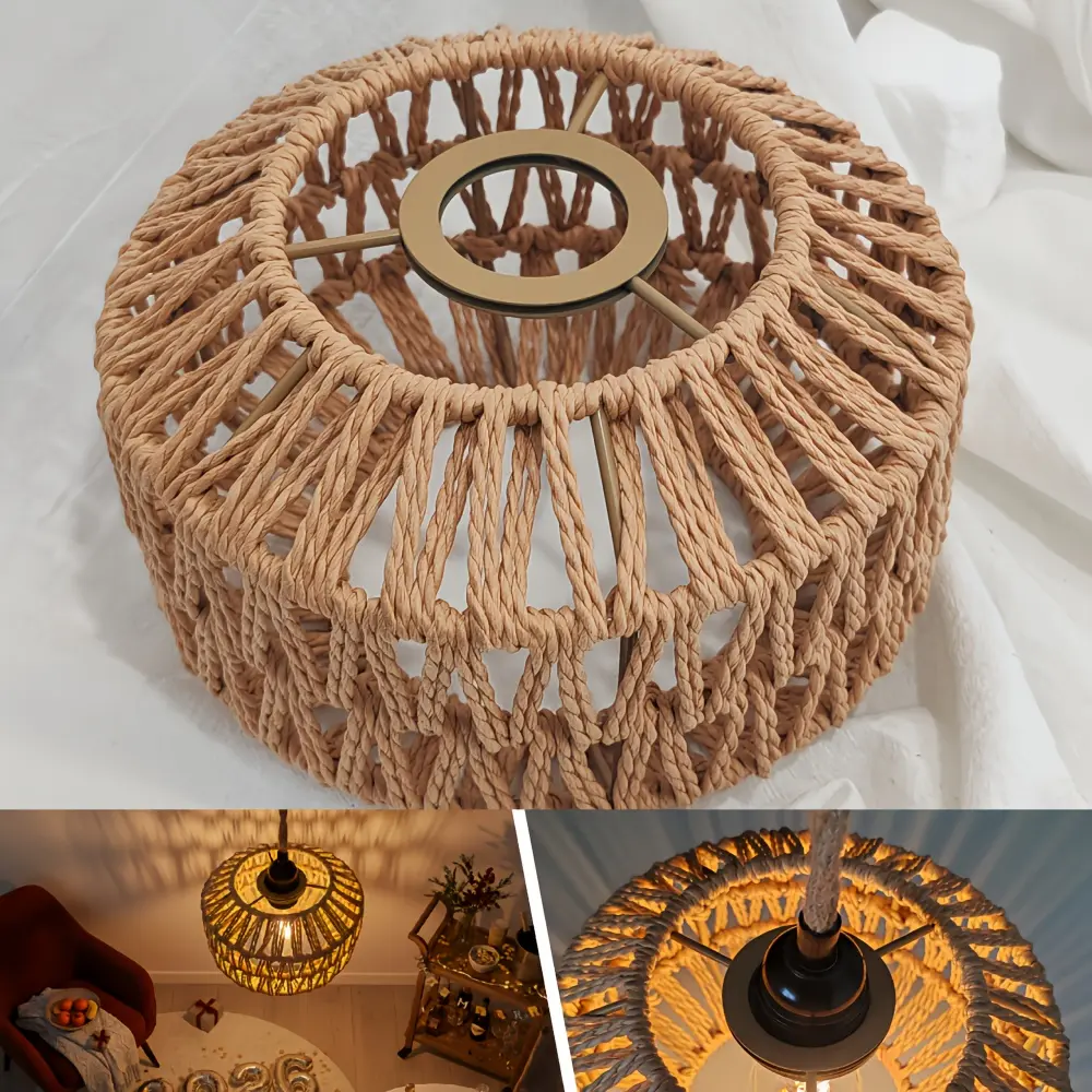 Bohemian-Style Decorative Pendant Shade Made of Woven Wicker And Iron for Ceiling, Floor, Or Table Lamps in The Bedroom