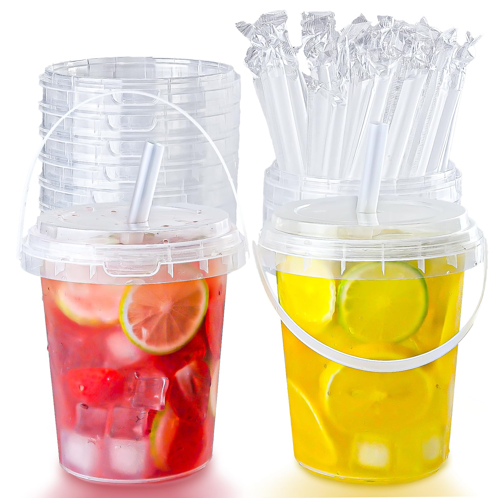 5/10pcs Set 33.81 oz Large plastic cup with lid and straw - reusable, BPA-free drink cup for ice drinks, fruit, ice bucket - ideal for parties, festivals, and everyday use, Plastic Clear Cups #GLOBAL PICKS