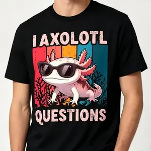 I Axolotl Questions Retro Graphic T-Shirt for Boys & Girls – Fun Casual Short Sleeve Tee with Bold Colorful Design, Round Neck, Soft Stretch Fabric, Perfect for Summer Men's Crew Neck Short Sleeve T-Shirts Cotton Printed Round Neck T-Shirt