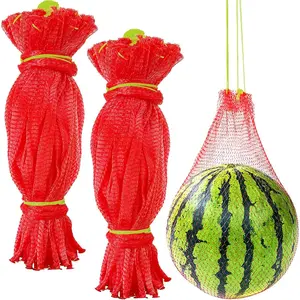 100 PCS Watermelon Nets,18 Inches Melon Hammock Red Onion Mesh Bags,Reusable Cantaloupes Hanging Mesh Bag with Drawstring for Trellis Vertical Garden Growing