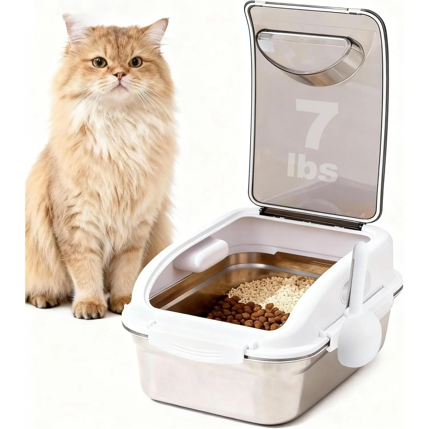 304 Stainless Steel Dog Food Storage Container with Lid for Cat Bird Pet Dry Food Treats, Mouse Proof Small Storage Bin Fits Up To 7 Lbs, Coming With Scoop