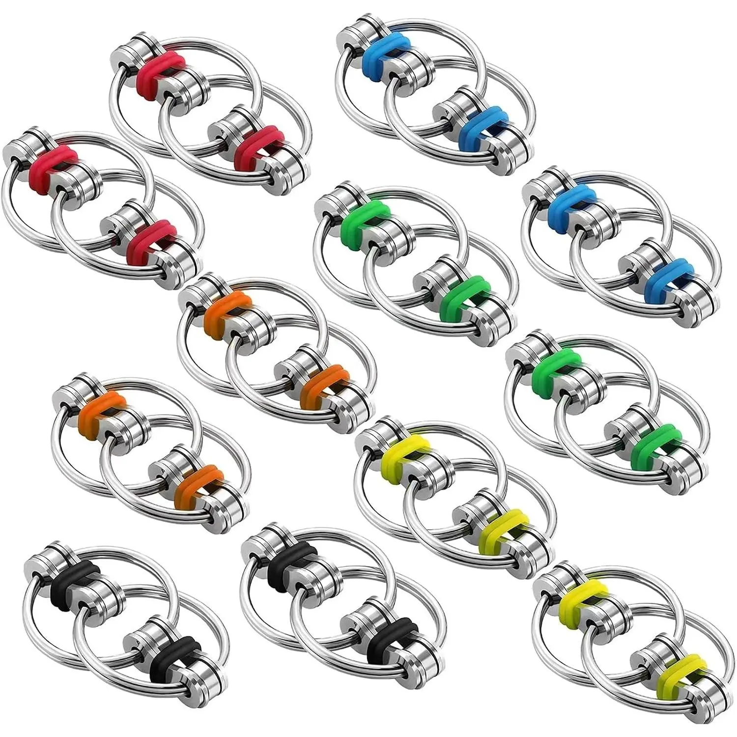 12 Pcs Bike Chain Fidget Toys Set Flippy Roller Chain Sensory Rings Bulk Handheld Toy Key Anxiety Relief Learning Help for Adults Teenagers ADHD Add Autism(6 Colors)