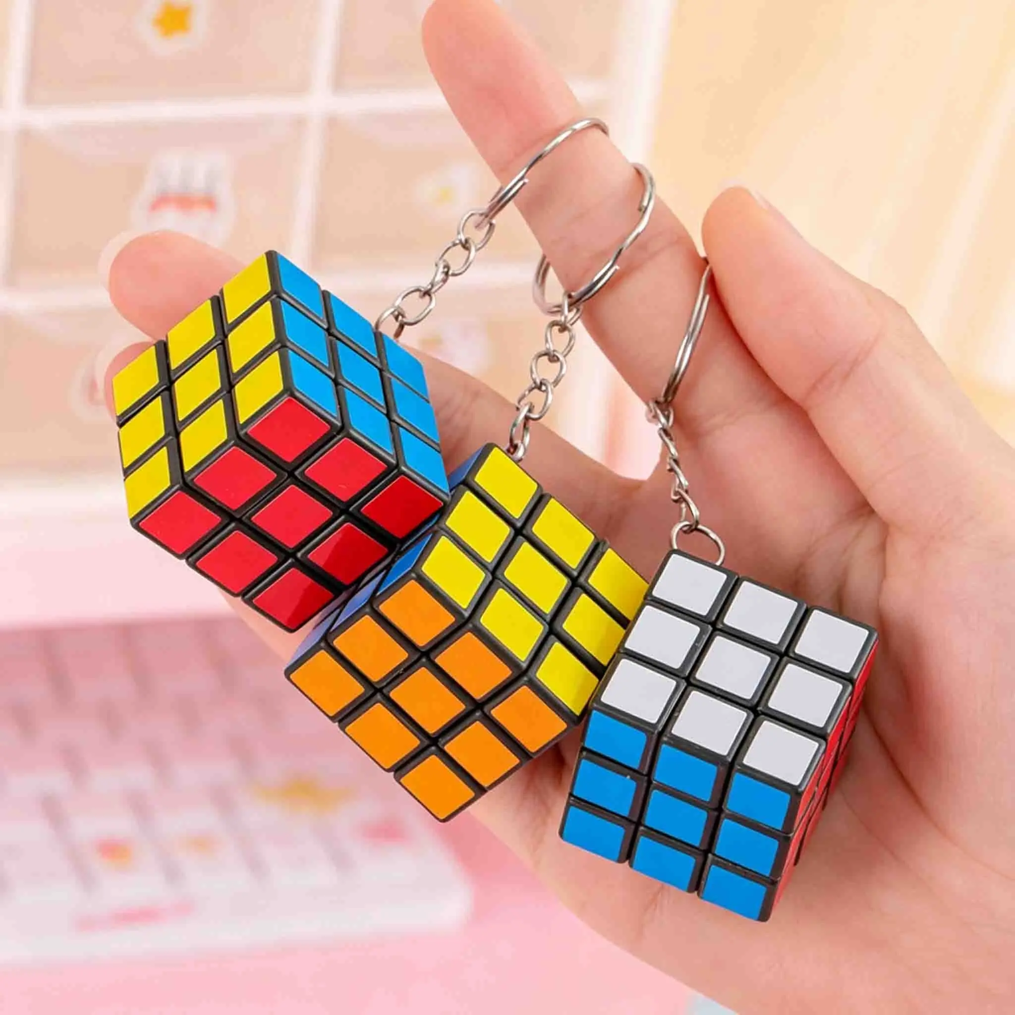 6-Piece/2-Piece Colorful 3x3x3 Puzzle Cube Toy — Stress-Relieving Fun & Birthday Gift; Cube Keychain Pendant Suitable as a Party Favor.