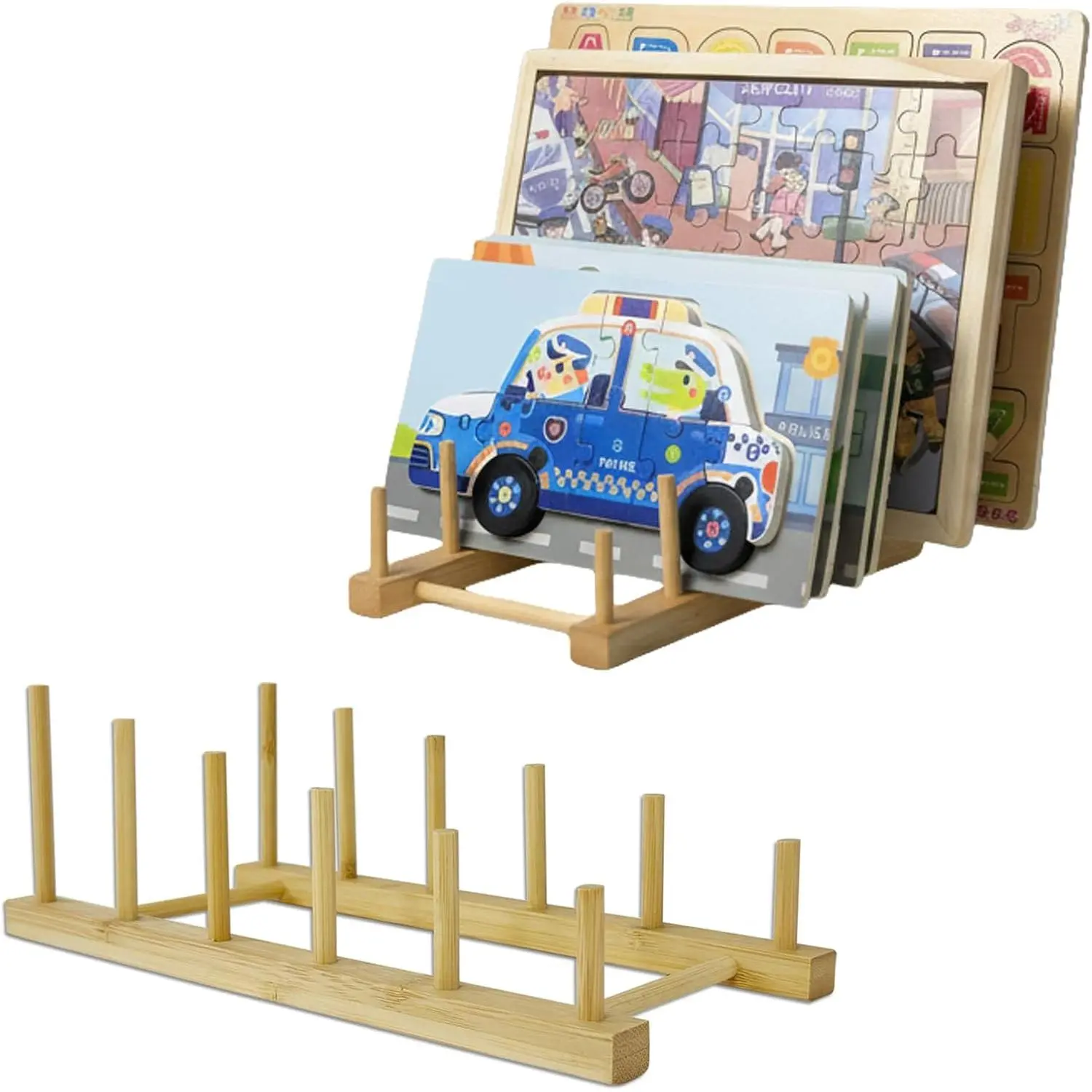 2 Pack Wooden Puzzle Rack, Puzzle Storage Organizer with 5 Sections | Tabletop Book Holder & Art Print Display Stand, Wooden Organizer for Craft Shows, , Kitchen Cabinet Storage