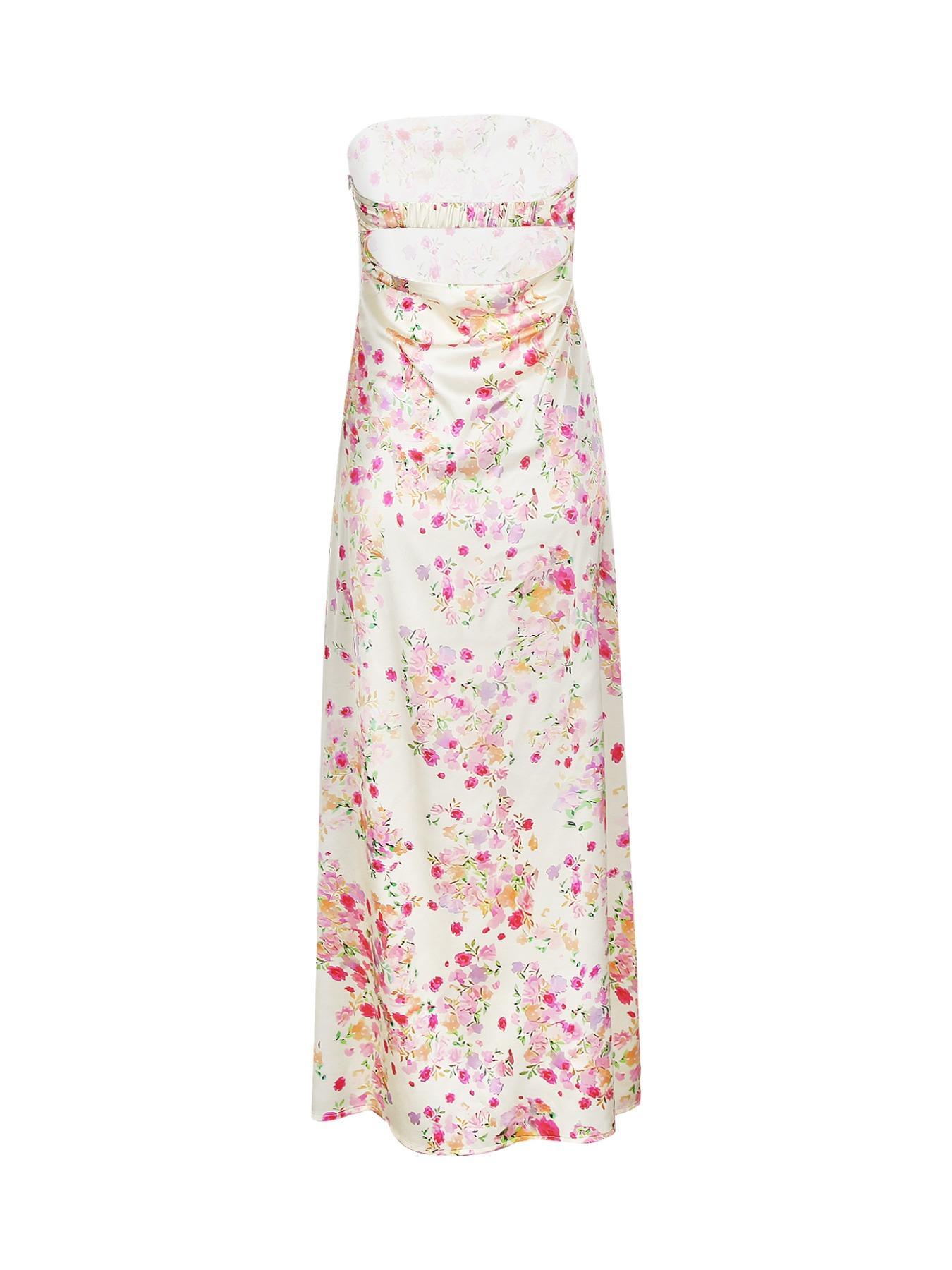 Women's Floral Print Tube Dress, Elegant Strapless Formal Sleeveless Long Dress for Party Holiday Wedding Guest, Ladies Summer Clothes