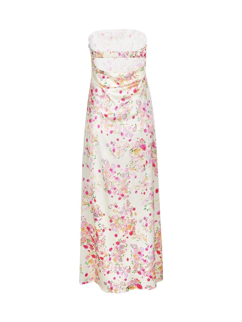 Women's Floral Print Tube Dress, Elegant Strapless Formal Sleeveless Long Dress for Party Holiday Wedding Guest, Ladies Summer Clothes