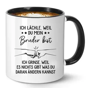 Funny German Coffee Mug “Ich lächle, weil du mein Bruder bist” – 11oz Ceramic Tea Cup, Humorous Gift for Brother from Sister, Great Birthday Gifts and Christmas Gift for Axel Hugo or Any Brother