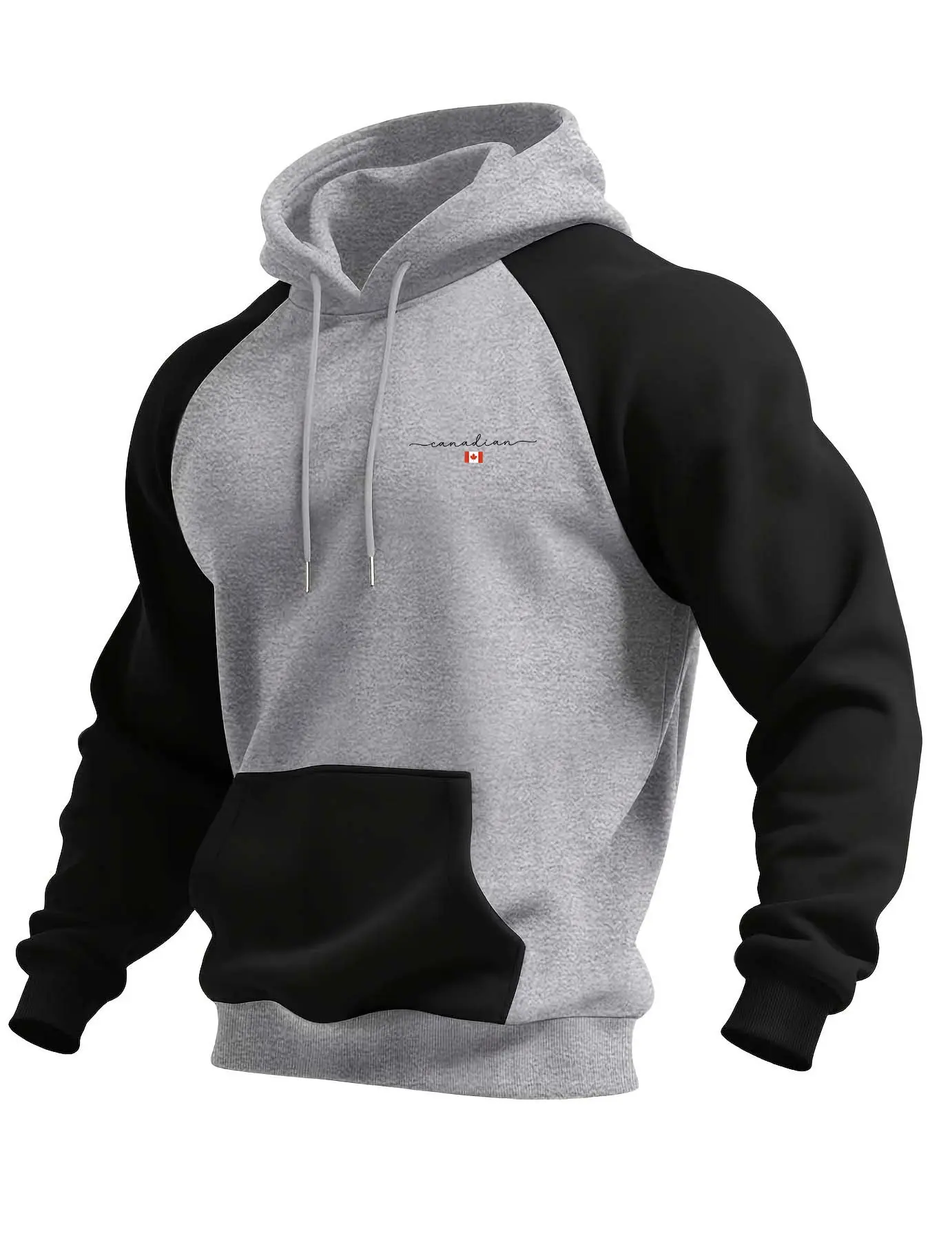Men's Colorblock Hooded Sweatshirt, Casual Slim-Fit with Pockets, Canadian Theme Print, Warm and Comfortable, Fall & Winter Wear