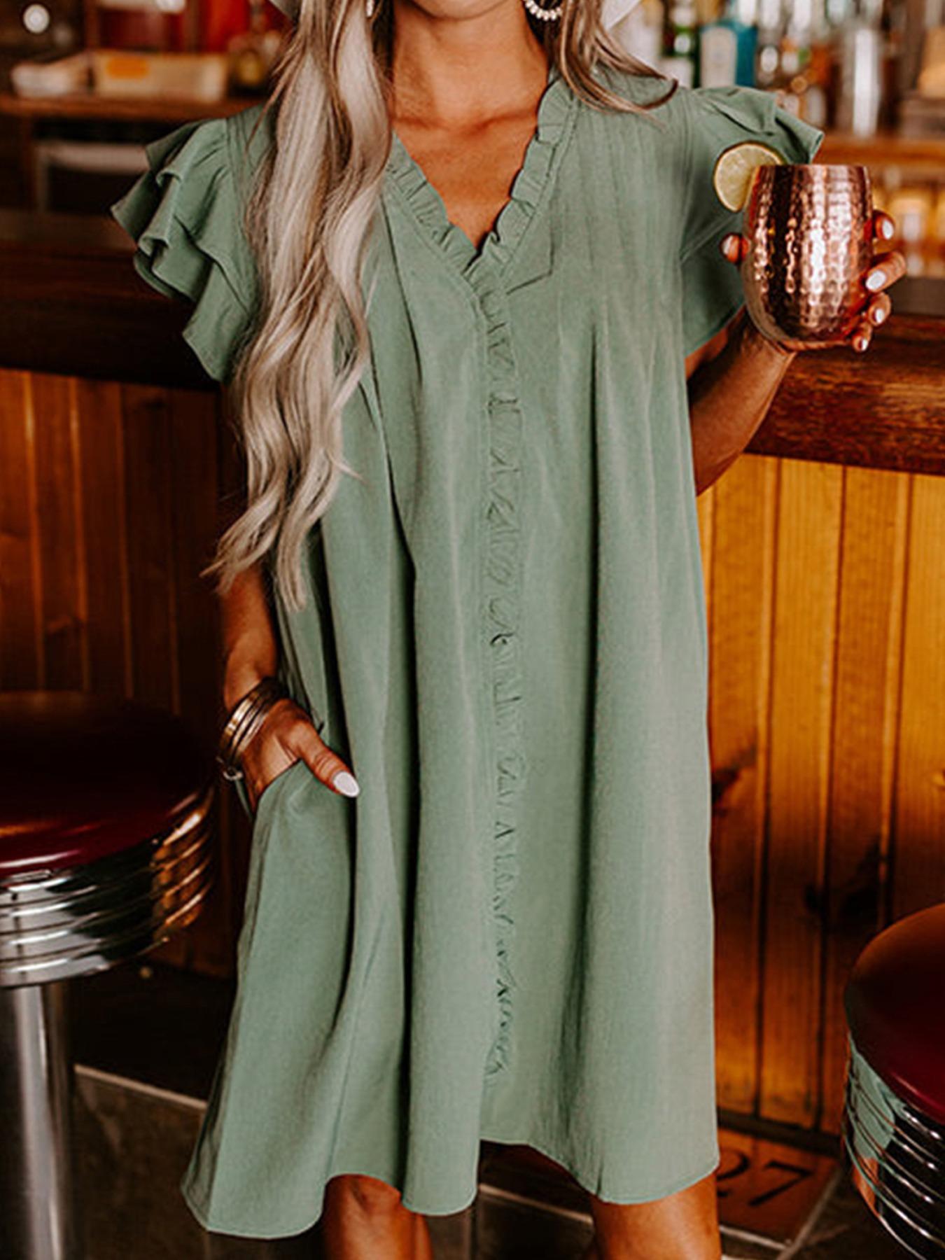 Women's Plain V Neck Dress, Casual Dress for Daily Wear, Ladies Clothes for All Seasons, Casual Everyday Wear