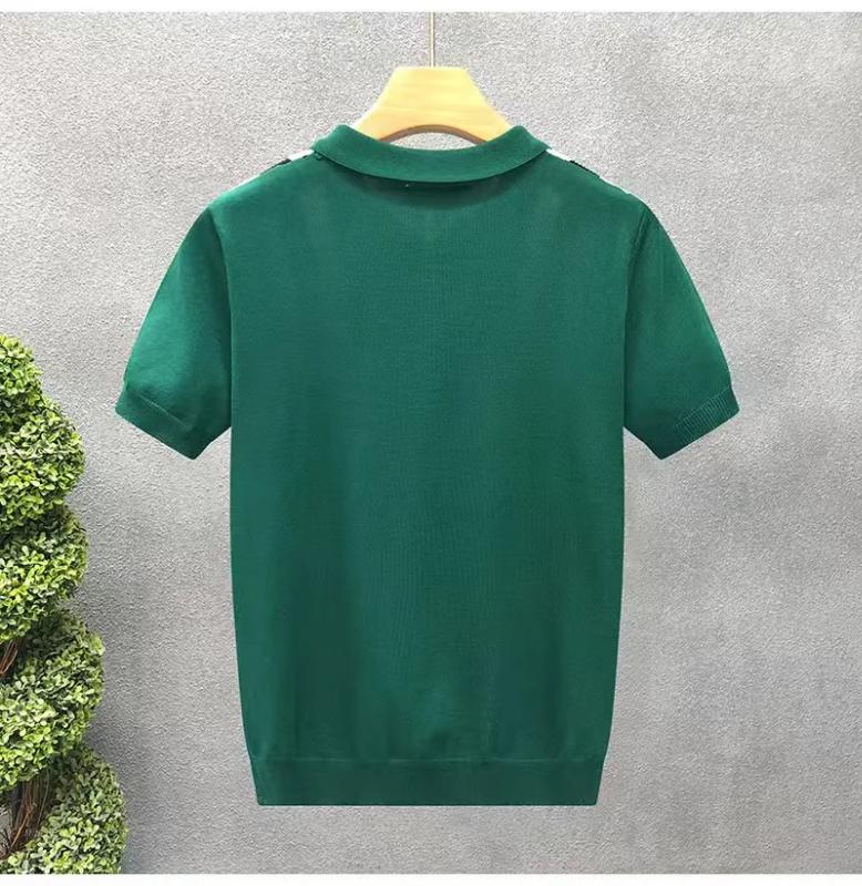 Kyn Apparel Summer New Men Slim-fit Luxury Knitted Polo Shirt Striped Patchwork T-shirt Casual Zipper Short Sleeve Tops Business Knitwear