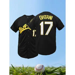 Men's#17 Los Angeles Black Gold Baseball Jersey, Casual Sports Jersey, Button-Down Embroidered Fan Shirt, Baseball Attire, Sports Top, Sports Wear, Sports Style Jersey