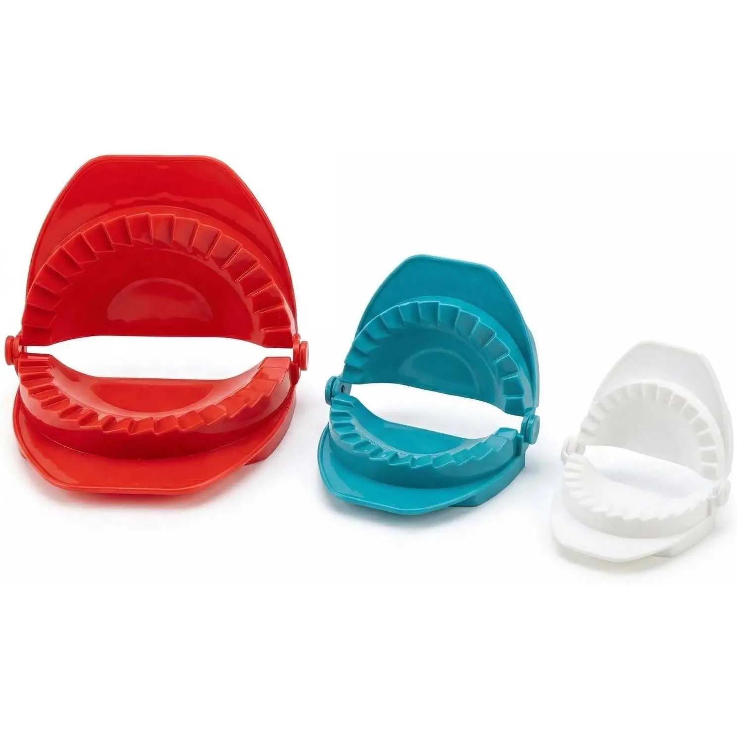 3 count Dough Press Set, Plastic Pastry Shaper with Crimped Crust Edges, Set of 3 Pies, Empanadas & Dumplings Press, Easy to Use, Durable Kitchen Tools - 4, 5 & 6 Inch (Red Green White)