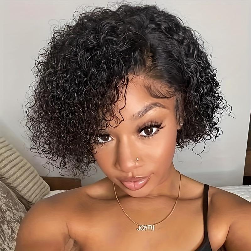 Fashion Brazilian Remy 180% Jerry Curly Short Pixie Bob Cut Human Hair Wigs - Highlight Kinky Curly Wigs For Women