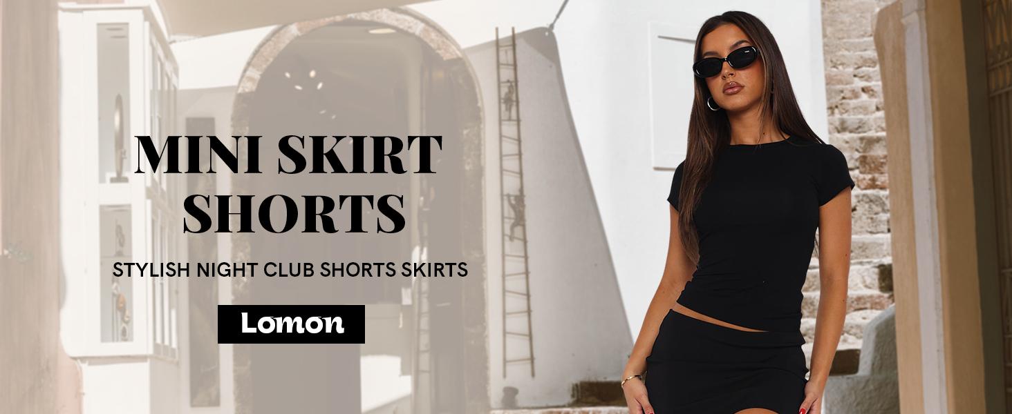 LOMON Y2k Mini Skirts for Women with Shorts Underneath Bodycon Skorts Sexy Club Date Night Micro Pencil Skirt Streetwear Black Basic Outfit - Womenswear