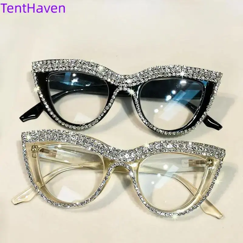 2026 New Two Pack Cat Eye Diamond Sunglasses for Women's Fashion Sunshade, Sunscreen, Photography, Trendy, Large Frame, Slim, Light Luxury Style