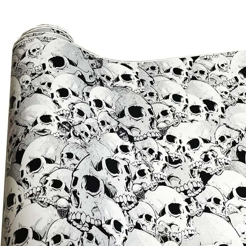 White Skull  Sticker Bomb Graffiti PVC Vinyl Wrap Film With Air Release Self Adhesive DIY Car Motorcycle Bicycle Furniture Sticker Decal Decoration