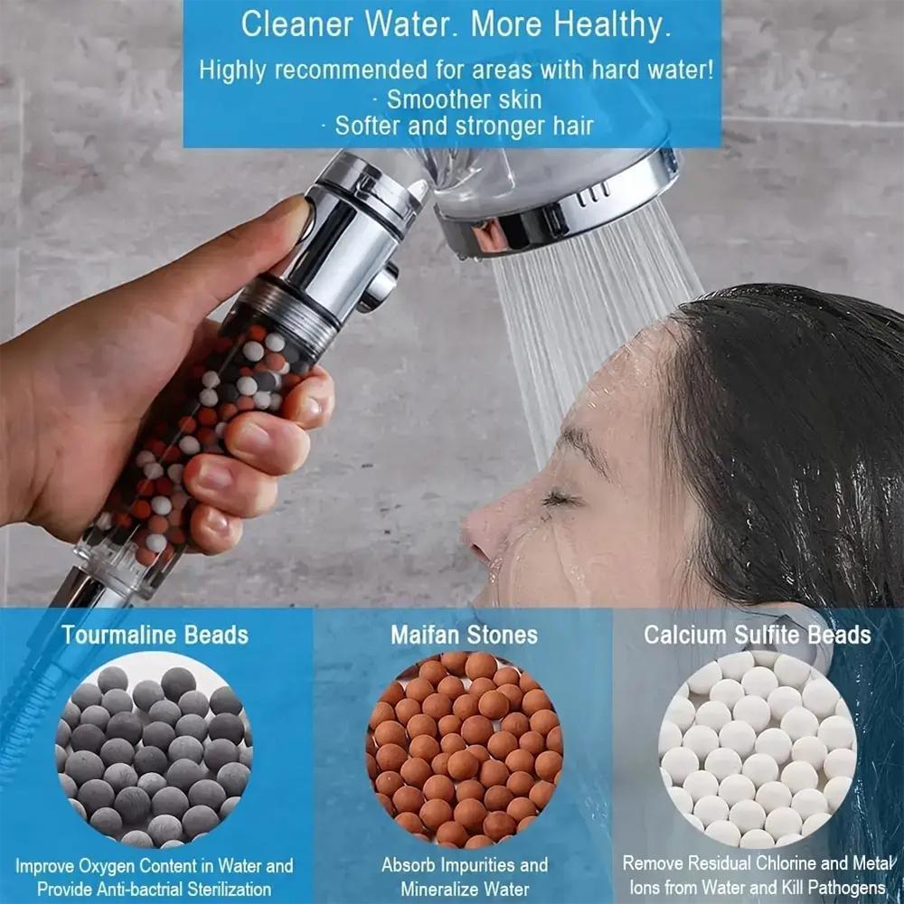 High Pressure Shower Head (without Hose), Pressure Boosted Shower, High Pressure Showerhead, Handheld Shower Head with 3 Spray Settings, Adjustable Universal Handheld Shower Head Replacement for Adults Children Pets