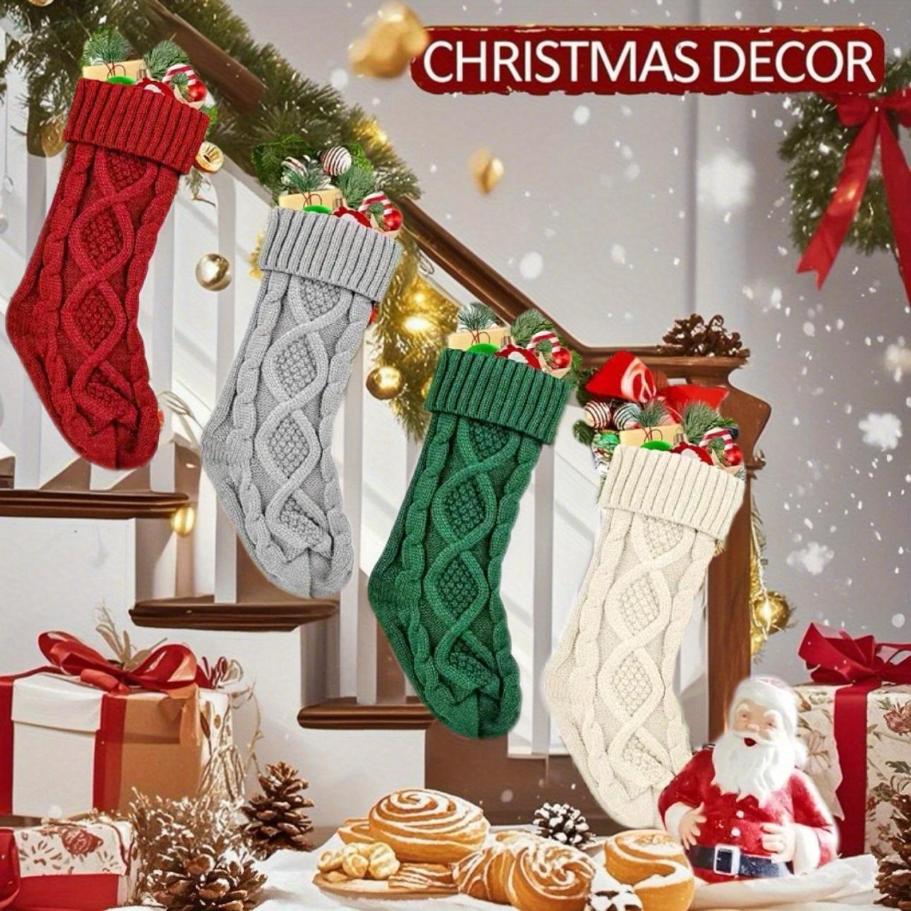 NewNew4pcs of Christmas stocking decorations - Red, Green and White Striped Knitted Candy Gift Bag, Durable Holiday Decorations, Suitable for Fireplaces, Windows, Home - No batteries required, Classic holiday decorations, Perfect choice for T, Christmas D