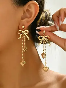 European and American Fashion New Butterfly Knot Earrings, Heart Pendant Fringe Ear Rings, Unique Design Jewelry for Women