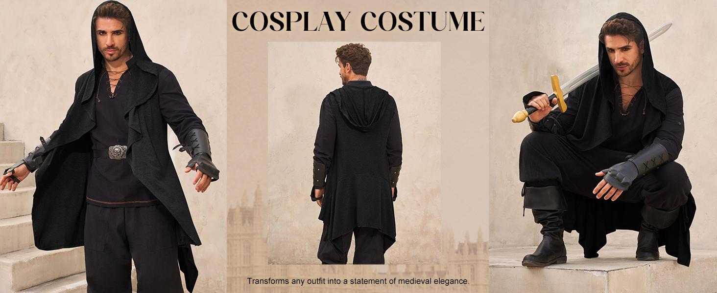 Runcati Mens Hooded Cardigan Sleeveless Ruffle Shawl Collar Open Front Knit Drape Robe