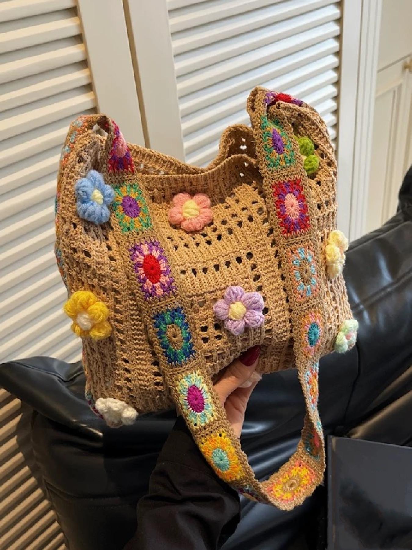 2026 Fashion Boho Crossbody Bag, Vintage Lace Floral Shoulder Bag, Random Flower Pattern, Casual Crochet Material, Trendy Accessory