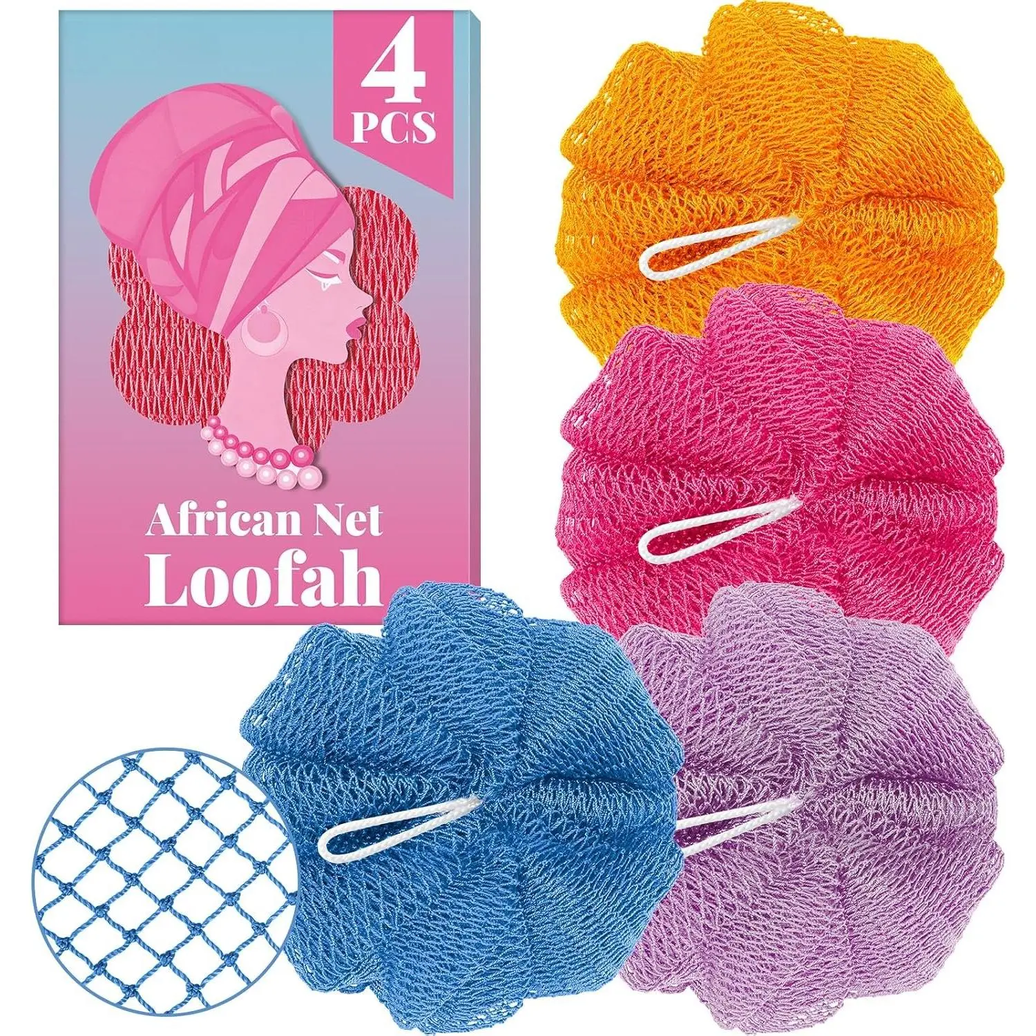 4 Pack  Net Sponge Loofah Bath Sponge  Mesh Shower Pouf for Women & Men, Authentic  Bath Sponge   for Rich Lather, Deep Cleansing Shower Sponge for  Wash