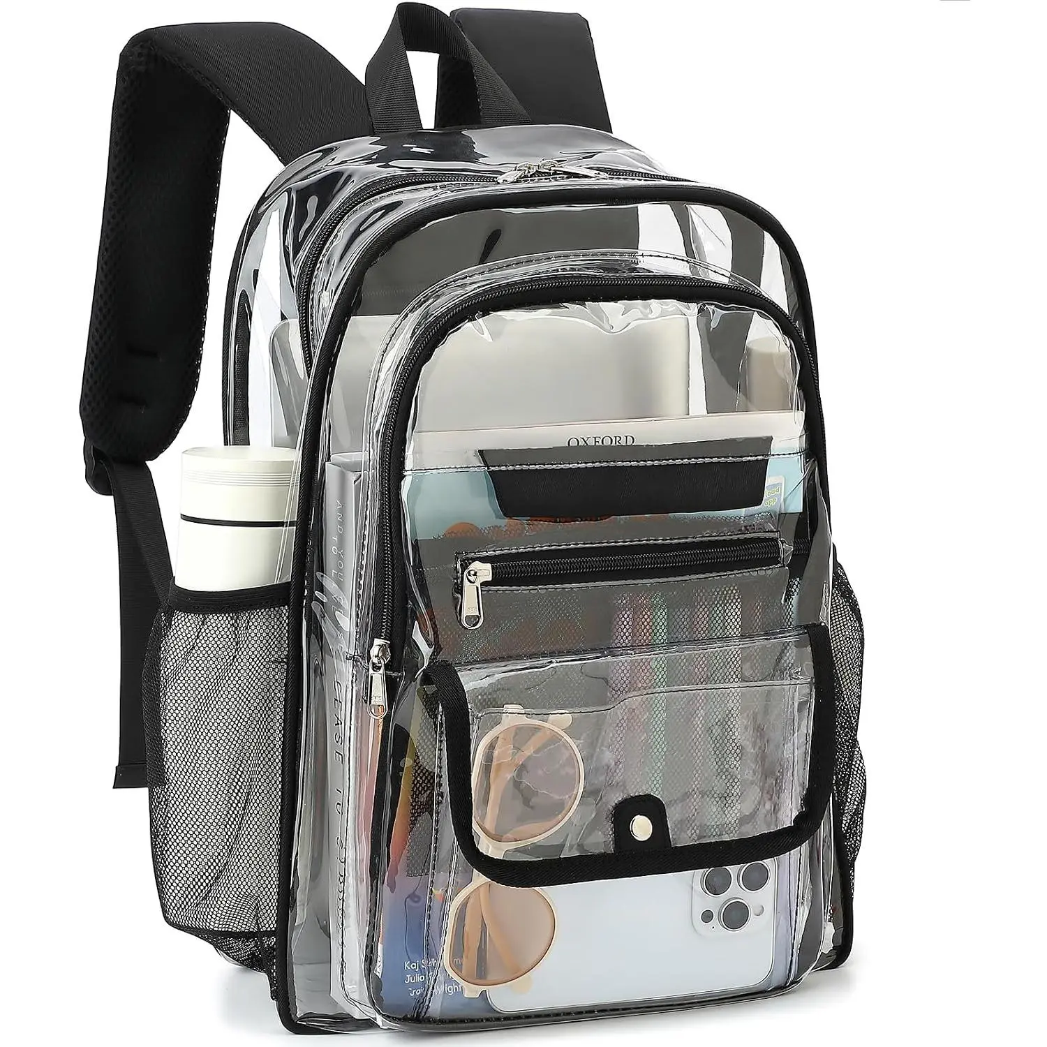 Clear Backpack for Girls Boys Women Men, Heavy Duty Transparent PVC Bookbag for School College Work See Through Backpack,Black