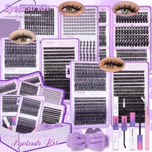 1936pcs Lash Clusters Kit,8-18 mm D Curl 30D/40D/50D/80D/100D/Manga/Spiky Natural Volume Individual Eyelashes Book Set with Bond & Seal, Brush,Hairband and Tweezers, Perfect for DIY at Home for Women and Beginners