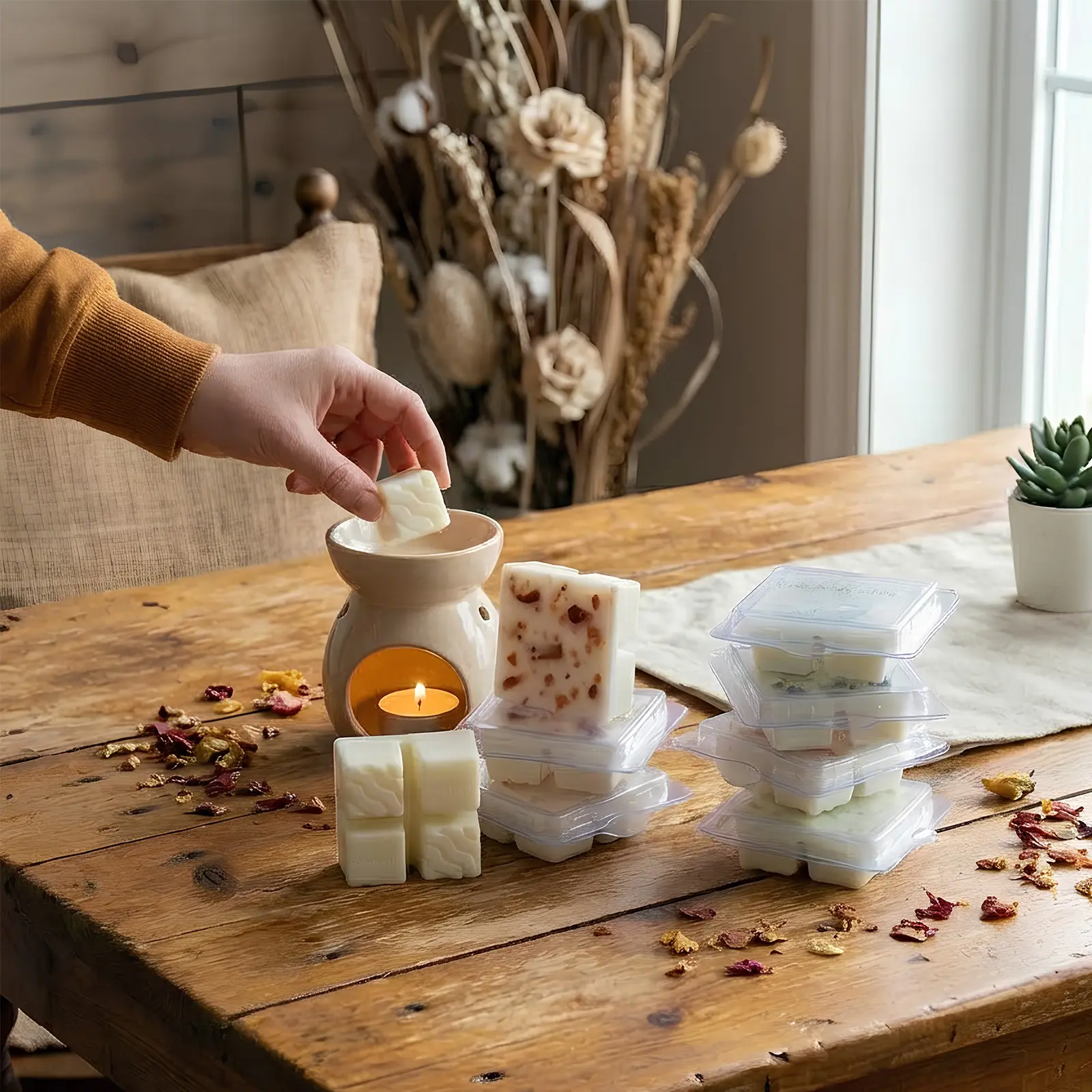 Scented Wax Melts with Crystal Energy, Aromatherapy Wax Cubes for Candle Warmer Burner, Long-Lasting Soy Wax Melts for Home, Relaxation, Christmas, Gift Set with 8 Natural Fragrances & Gemstones8, 8Pack*1.2 oz