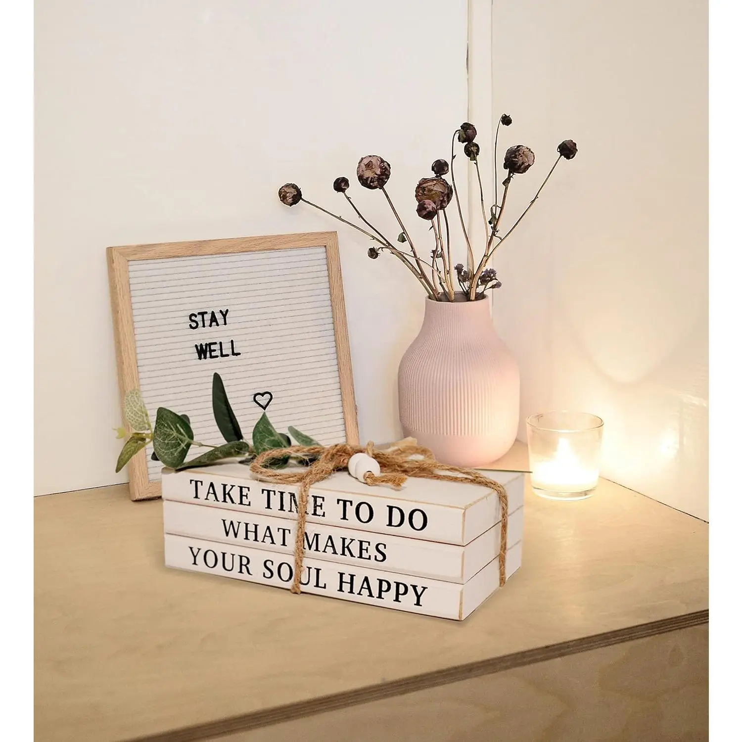 3 Pieces Wooden Decorative White Books, Rustic Farmhouse Faux Books for Coffee Table Shelves with Wood Bead Tassels and Leaves, 7"x 4.6"x 2.5" (Take Time to Do What Makes Your Soul Happy) 3 Pieces Wooden Decorative White Books, Rustic Farmhouse Faux Books for Coffee Table Shelves with Wood Bead Tassels and Leaves, 7"x 4.6"x 2.5" (Take Time to Do What Makes Your Soul Happy)