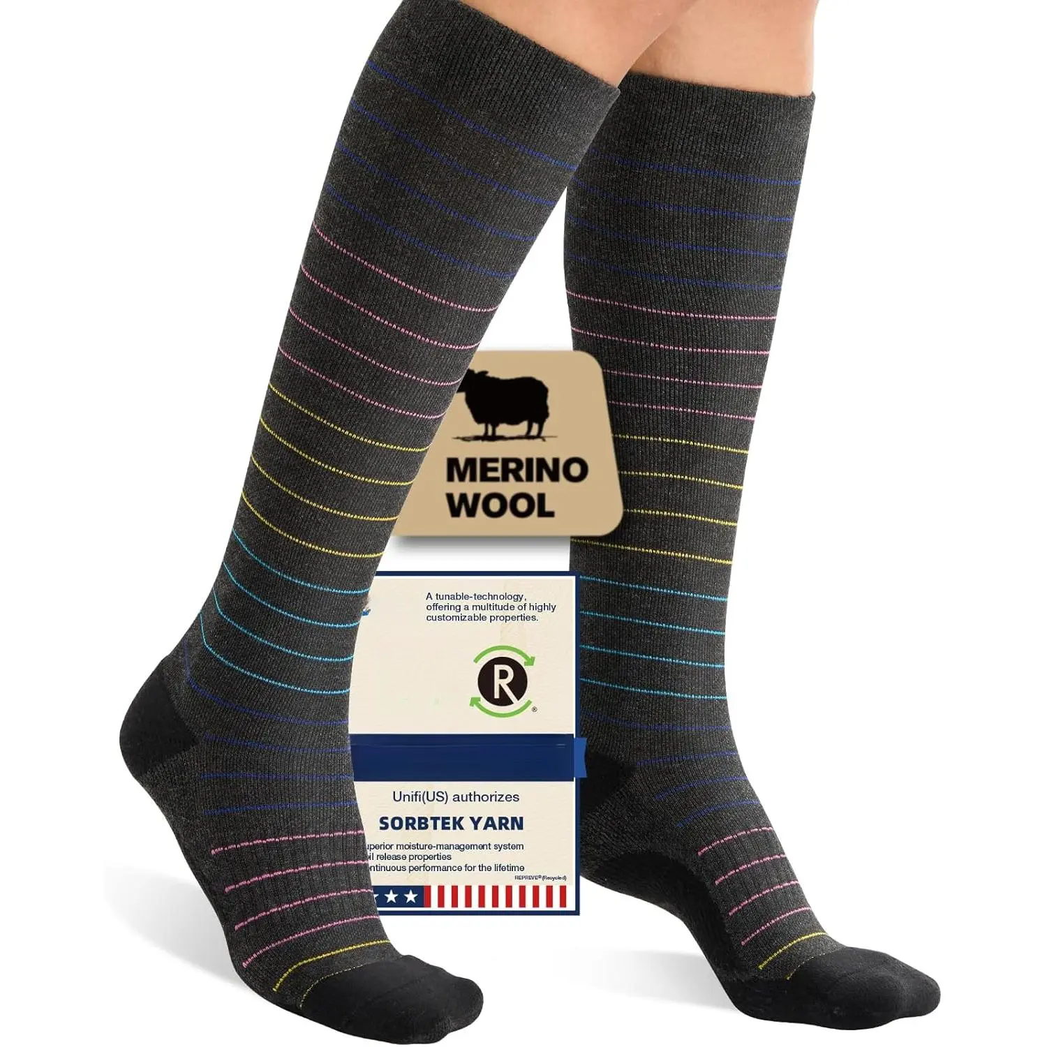 Unisex 15-20 mmHg Knee-High Wool Compression Socks, Multi-Size Sports Socks for Traveling, Running