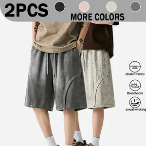 Summer American Vintage Smudge Tie-Dye Bermuda Shorts For Men, Loose Drawstring Waist Curved Cut High Stretch Breathable Sweat Wicking Trendy Casual Sports Mid Length Shorts For Young Men Campus Daily Fitness Outfits, 4 Colors Optional