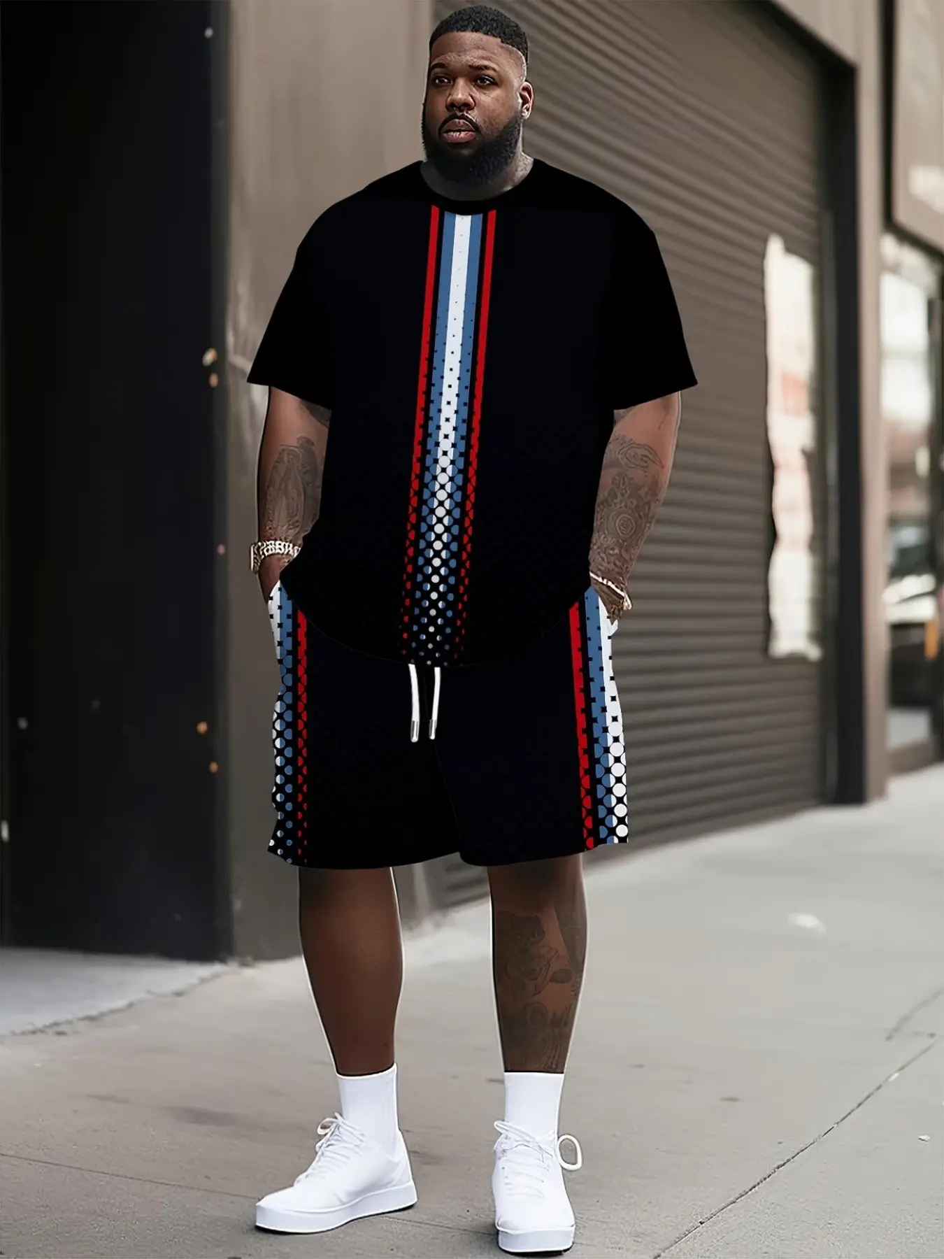 Men's Plus Size 3D Print Casual Two-Piece Set, Short Sleeve T-Shirt + Shorts, Summer Fashion Sporty, Loose Fit, All Seasons