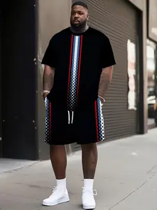 Men's Plus Size 3D Print Casual Two-Piece Set, Short Sleeve T-Shirt + Shorts, Summer Fashion Sporty, Loose Fit, All Seasons