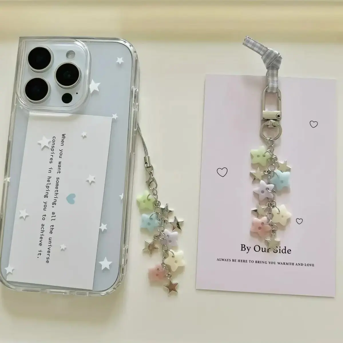 2PCS Pastel Star Beaded Phone Charm Set – Handmade Y2K Star Phone Strap & Keychain, Cute Aesthetic Beaded Accessory for Phone, Camera & Bag