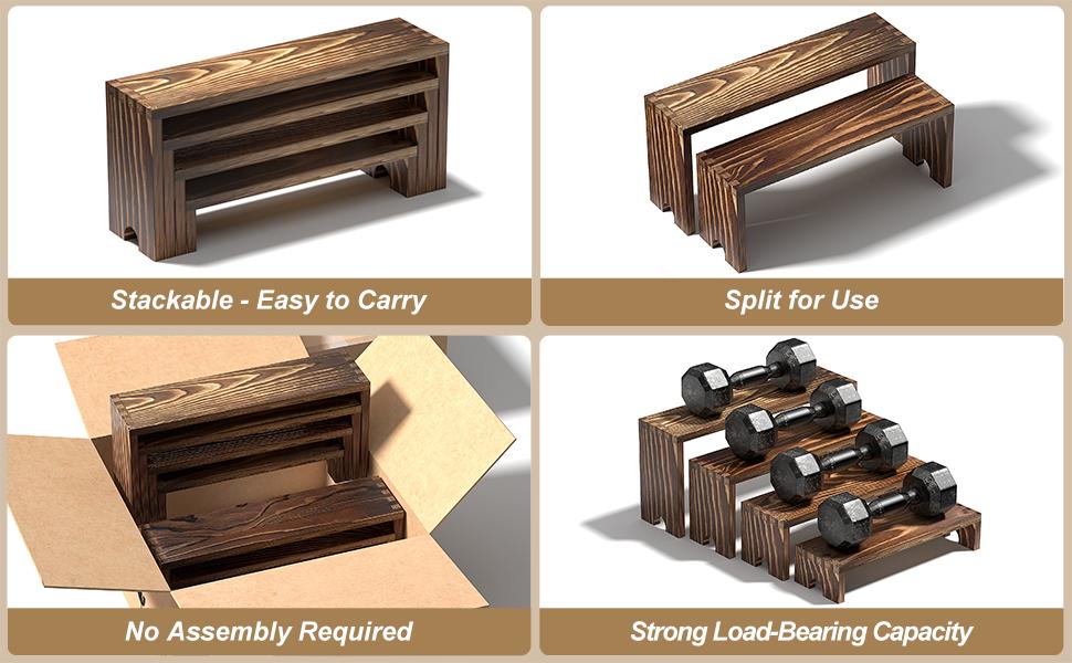 2 Set Wooden Tiered Risers Display Stands for Vendor Events,Stackable Wooden Cupcake Display Stand,Farmhouse Decor Wood Dessert Table Display Set,Vendor Booth Display Items,Food Display Risers for Party(12-11.2-10.4-9.6IN)