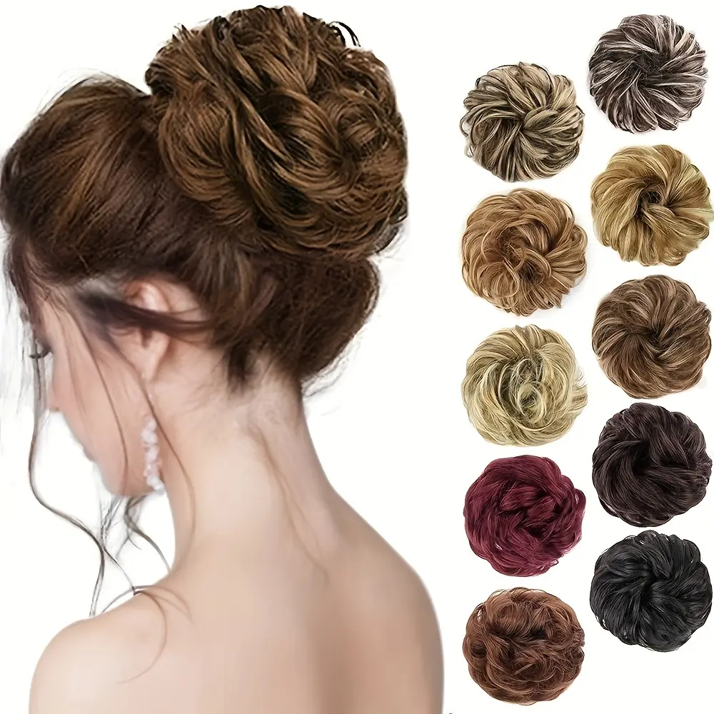 Synthetic hair bun, fluffy hair bun, hairpiece, synthetic fiber hair tie, lazy hair bun