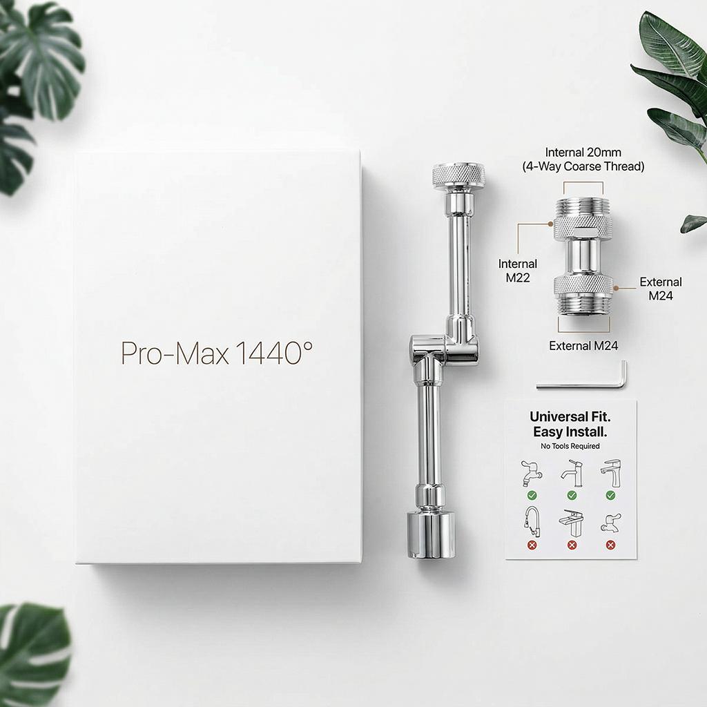 Pro-Max 1440° Universal Swivel Robotic Arm Faucet Extender| Solid Brass Dual-Mode Water Stream| High-Pressure Splash-Proof Nozzle