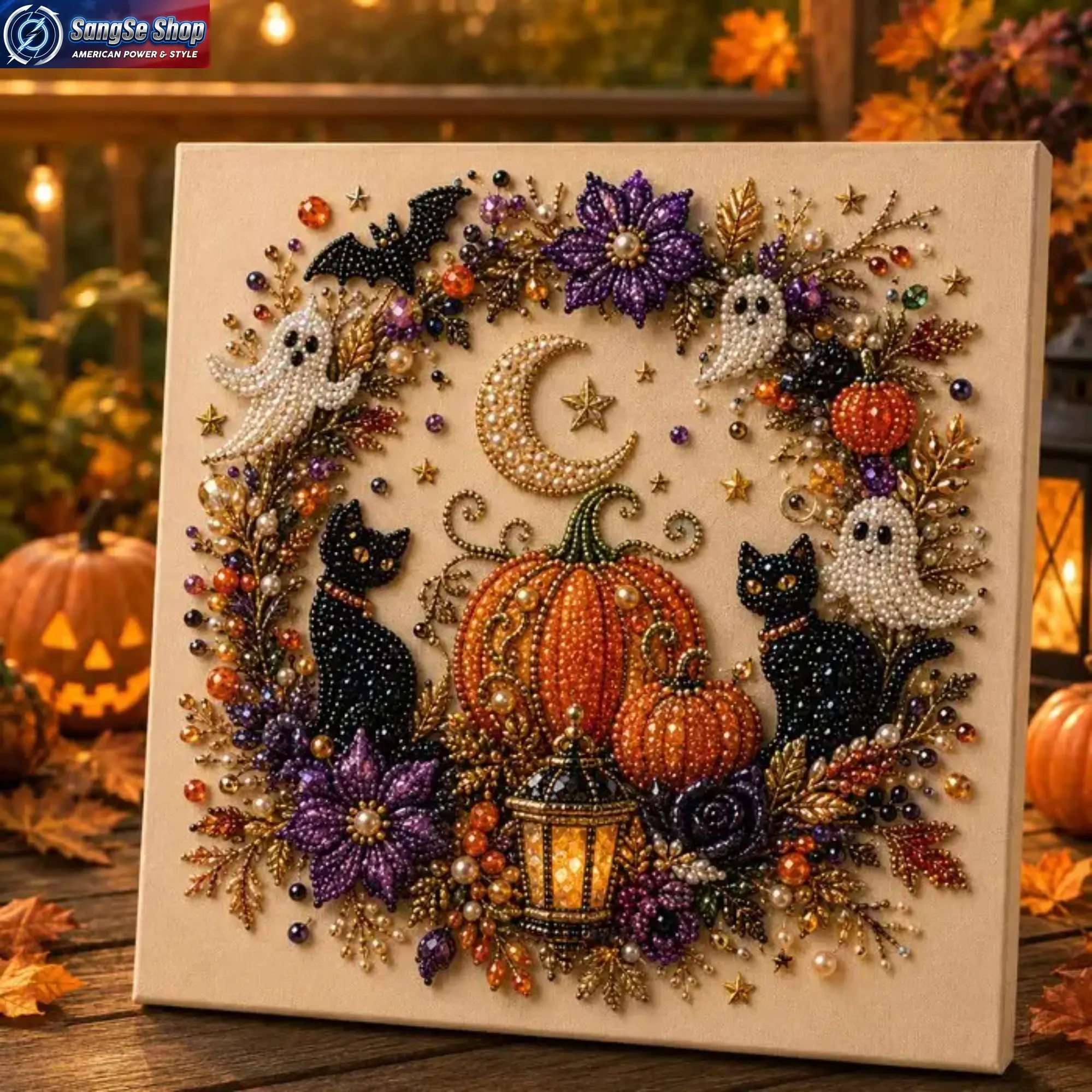 Halloween Ghost Pearl Art DIY Kit, 10x10 Inch 3D Diamond Painting Craft, Cute Spooky Ghost Bead Art Set, DIY Fall Home Decor Wall Art, Beginner-Friendly Halloween Craft Activity, Seasonal Party Decoration & Creative Gift Idea