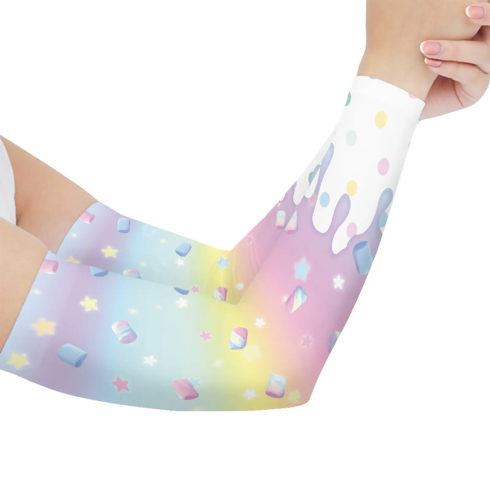 Dreamy Pastel Cooling Arm Sleeves Marshmallow Star Ice Cream Cool Arm Covers 43*10cm UV Sun Arm Sleeves Ice Silk UV Protection for Cross-country Car Driving Lake Pool Parties, Sweat Wicking Lightweight Tattoo Shield Sleeves for Women Teens