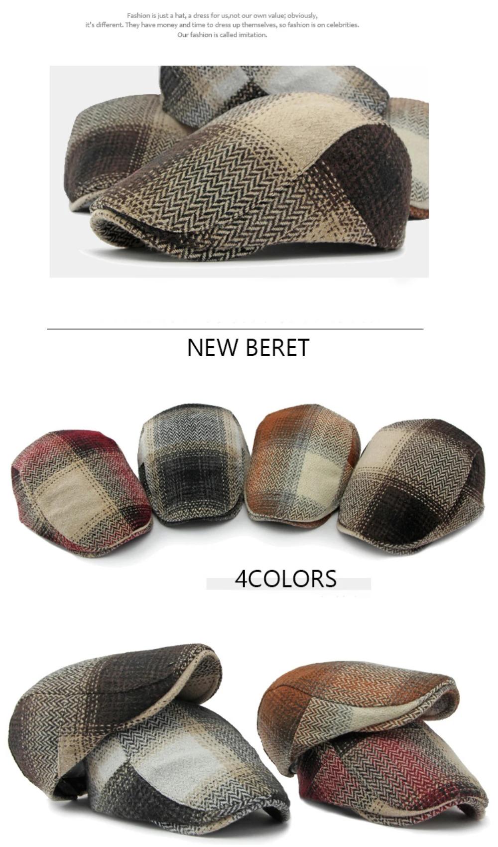 HT4238 Berets New Plaid Artist Painter Beret Hat Male Female Spring Autumn   Flat Caps for Men Women Retro Beret Caps