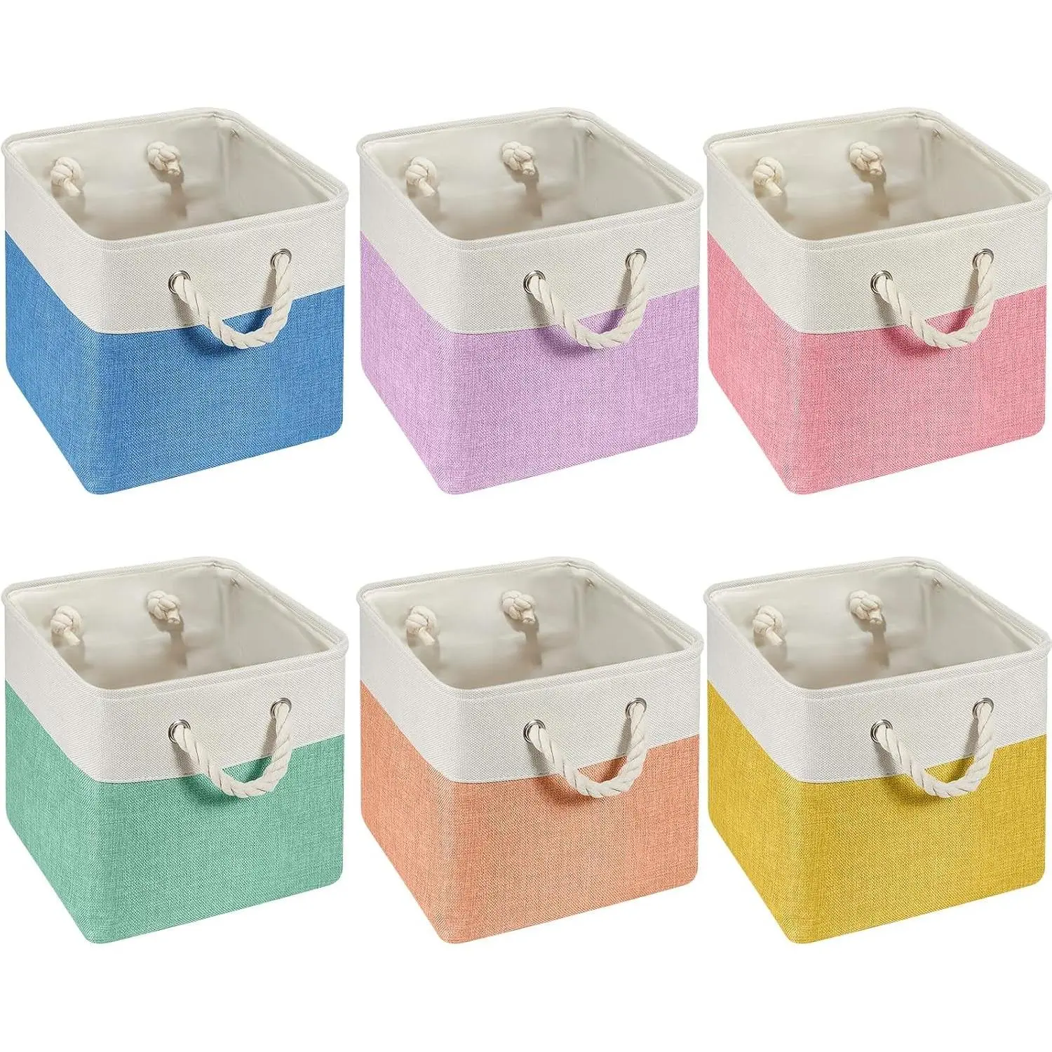 6 Pack 13x13 Inch Macaron Color Square Fabric Cube Storage Bins & Baskets