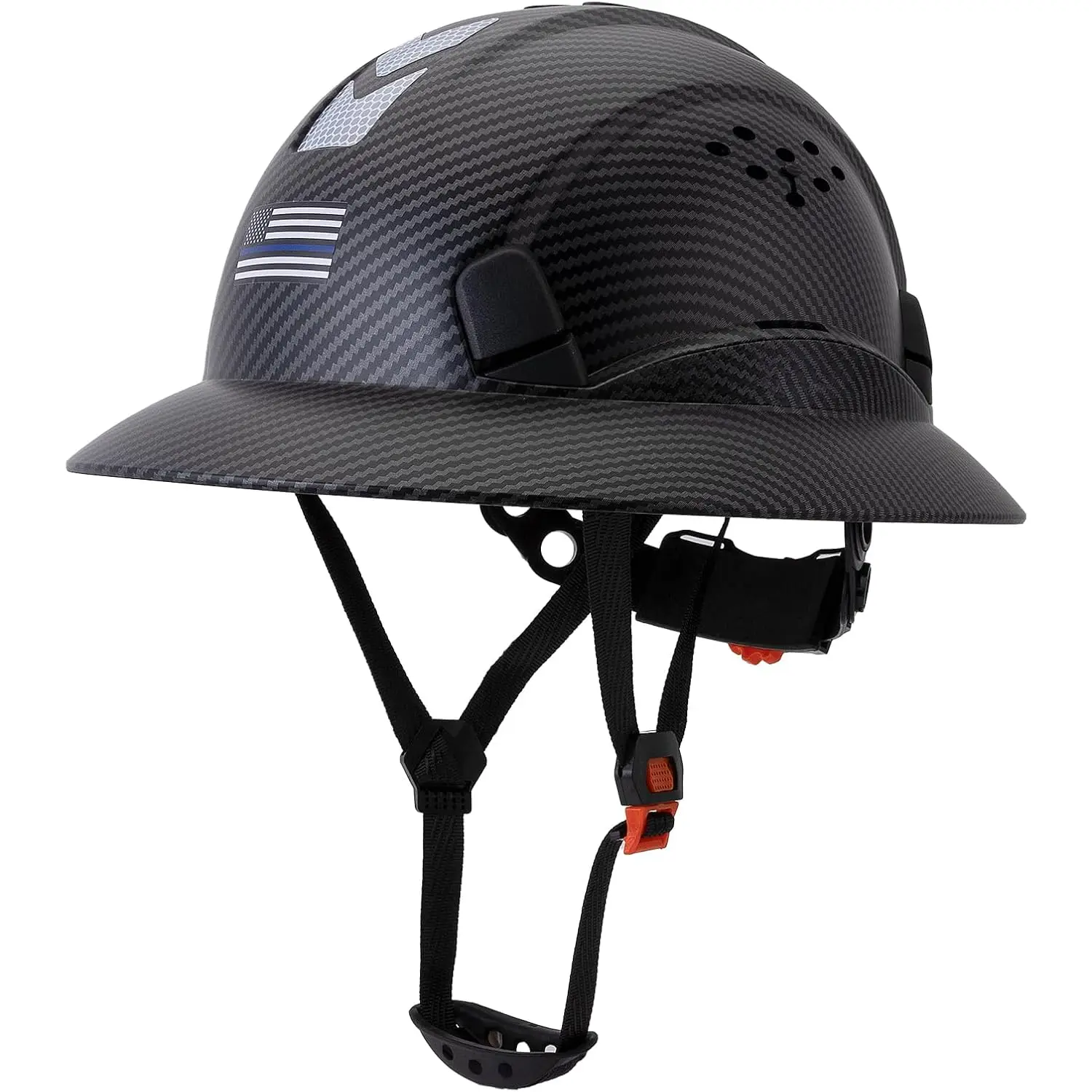 Unisex Full Brim Ventilated Work Hat - 6-Point Adjustable Ratchet Fit, Lightweight ABS Shell, All Seasons Outdoor Wear, Sun & Rain Protection, Reflective Decals, Breathable Top Vents