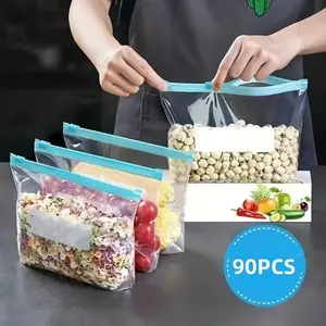 Reusable Clear Ziplock Food Storage Bags - Durable Plastic, Colorful Labels, Sealed Bags for Fruits, Vegetables, Beans & Meal Prep Organization, Food Storage Solution|Ziplock Bags|Secure Closure, Food Storage Bags