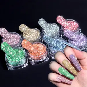 Reflective Glitter Powder Set, 8 Colors Diamond Nail Glitters Dust Shiny Sugar Nail Dipping Pigment Nail Supplies for Nail Art Gel Polish Crafts Disco Party Nightclub Wedding