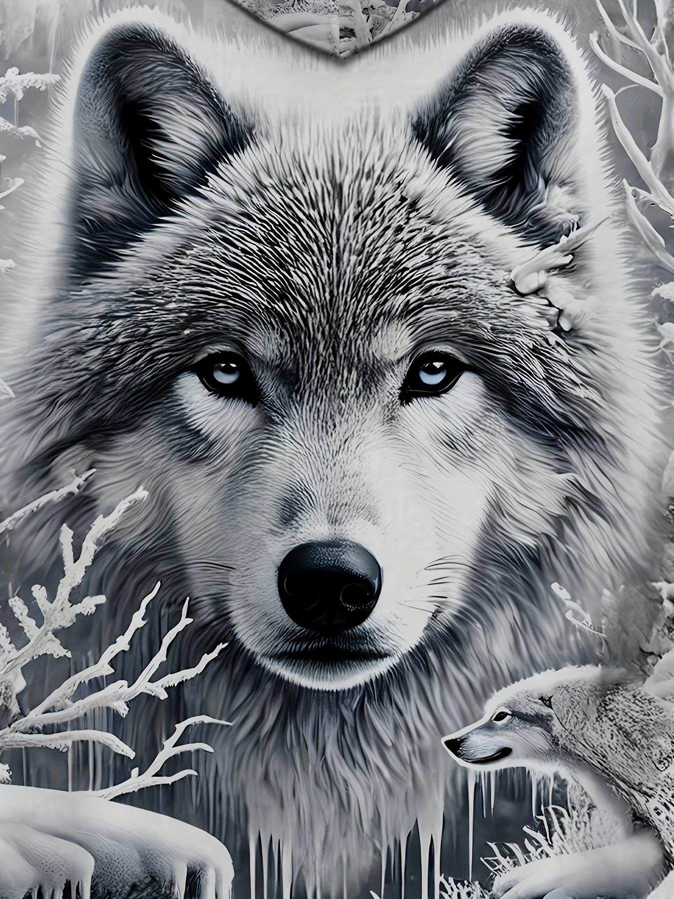 Men's Wolf Print Hoodie - Casual Polyester Knitted Top, Autumn/Winter Regular Edition Animal Pattern Hoodie