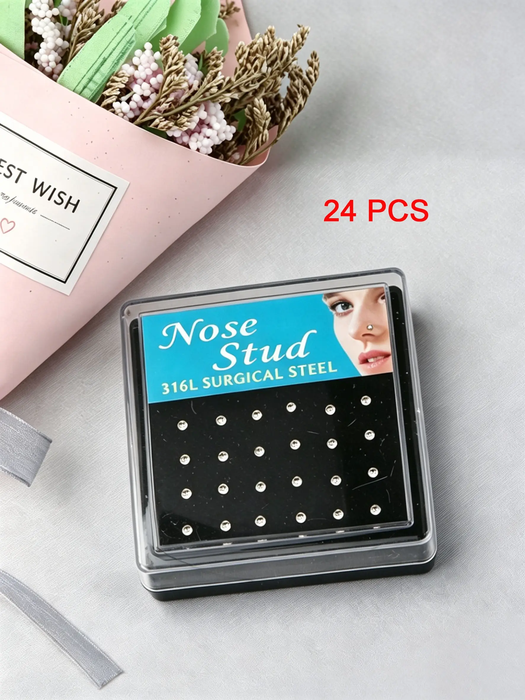 24 Pcs Minimalist Clear Zirconia Nose Stud Pack Stainless steel Nose Piercing for Everyday Wear, Mini Piercing Jewelry, Chic Body Jewelry, 2mm Nose Rings, unisex, Perfect gift
