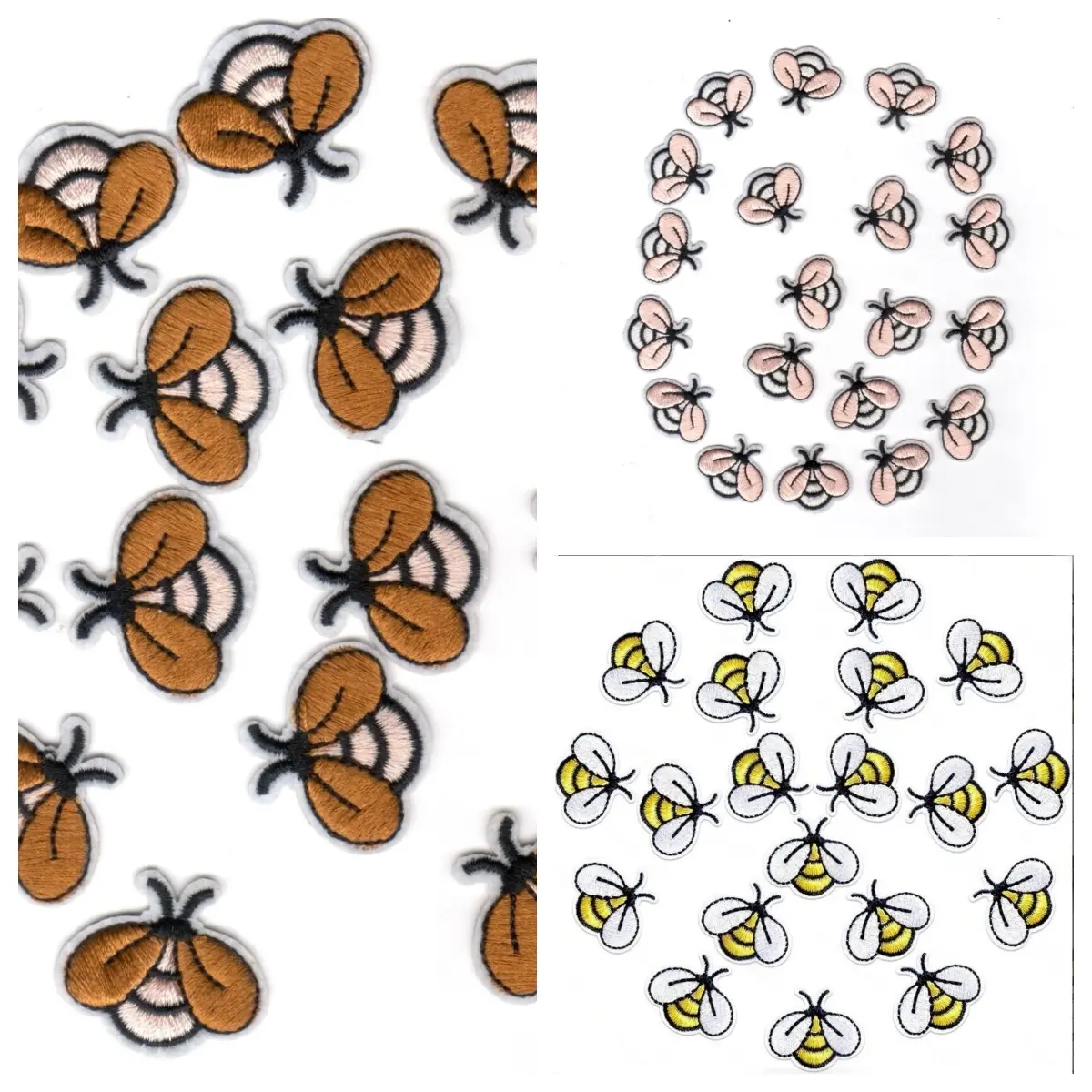 20pcs Bee Pattern Iron-On Fabric Patches, DIY Embroidery Patch Stickers, Sewable Heart Stickers, for Clothes, Jackets, Hats, Backpacks, Jeans, Decorative Badges