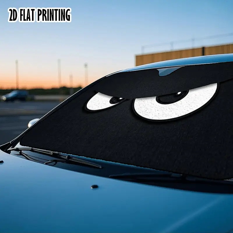 3D Textured Fierce Evil Eyes Foldable Car Windshield Sun Shade, Universal UV Heat Block Auto Sun Visor with 2 Free Suction Cups